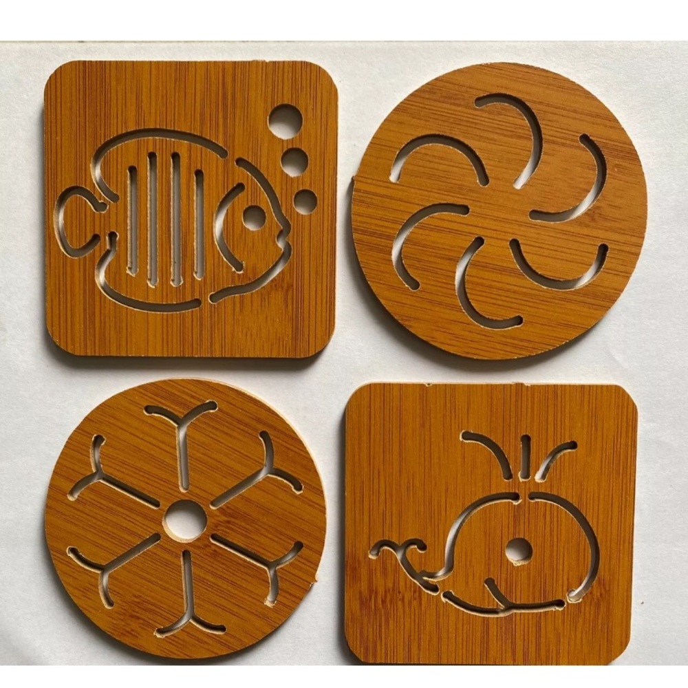 4 Piece Cute Coaster Set Wood - Picture 2 of 3